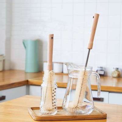 Wholesale Eco-friendly Kitchen Wooden Long Handle Nylon Brush Filament Glass Thermos Scrub Brush Cleaning Bottle Brush