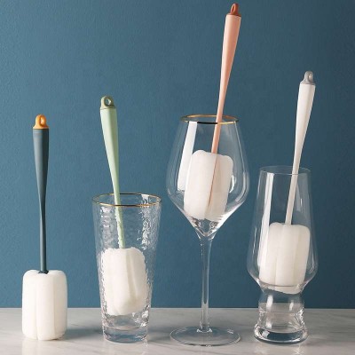 Long Handle Wash Bottle Cup Sponge Cleaning Bottle Sponge Roller Brush PP Handle Cup Cleaning Hanging Sponge Bottle Brush